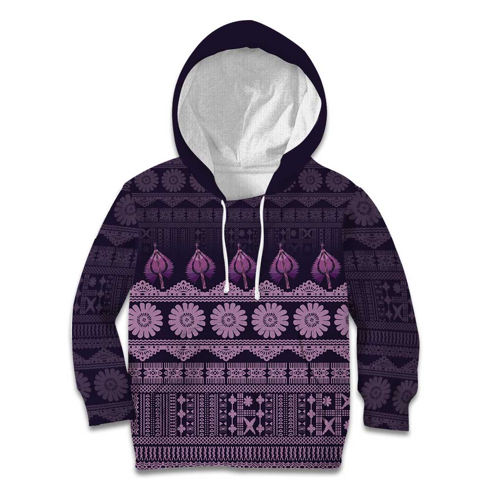 Bula Fiji Iri ni Meke Kid Hoodie Lokaloka Fijian Masi LT14 Hoodie Purple - Polynesian Pride