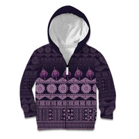 Bula Fiji Iri ni Meke Kid Hoodie Lokaloka Fijian Masi LT14 Zip Hoodie Purple - Polynesian Pride