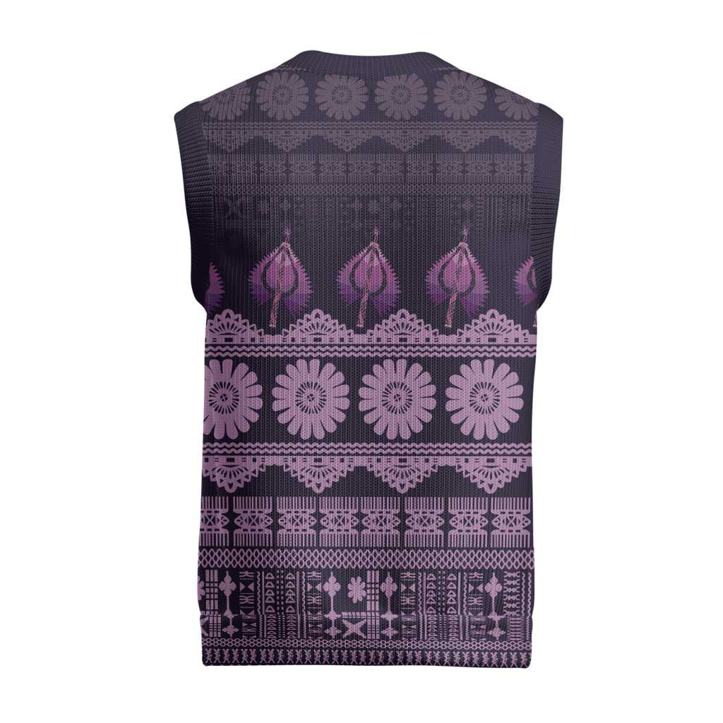 Bula Fiji Iri ni Meke Christmas Knitted V-Neck Vest Lokaloka Fijian Masi LT14 - Polynesian Pride