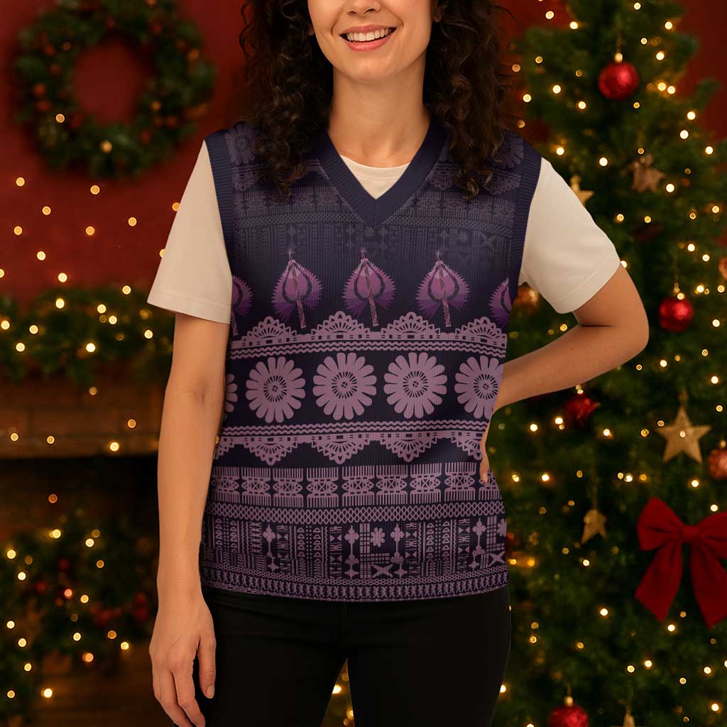 Bula Fiji Iri ni Meke Christmas Knitted V-Neck Vest Lokaloka Fijian Masi LT14 - Polynesian Pride