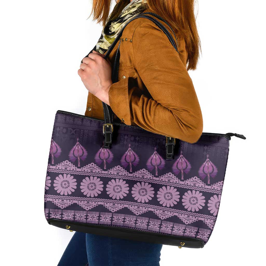 Bula Fiji Iri ni Meke Leather Tote Bag Lokaloka Fijian Masi - Polynesian Pride
