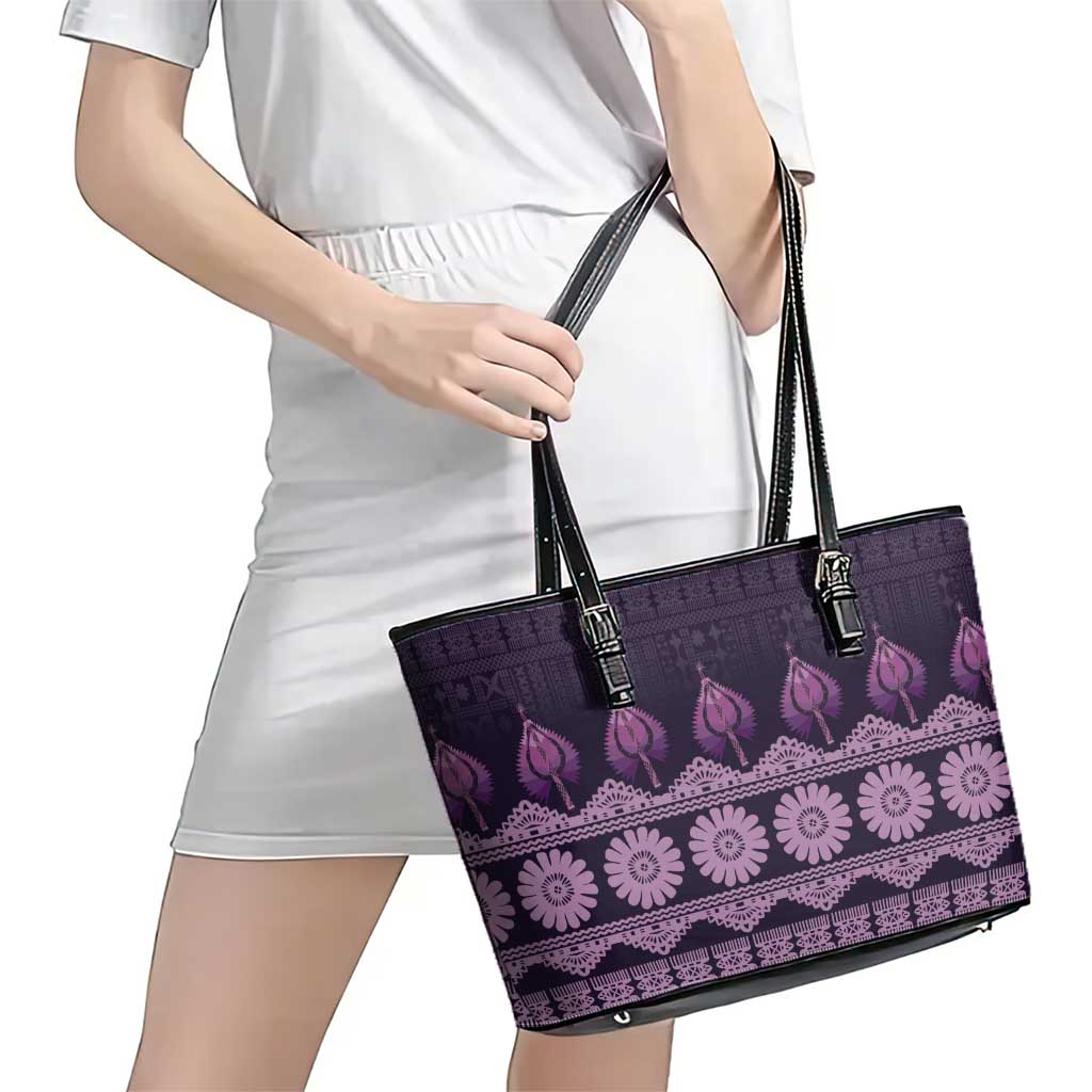 Bula Fiji Iri ni Meke Leather Tote Bag Lokaloka Fijian Masi - Polynesian Pride