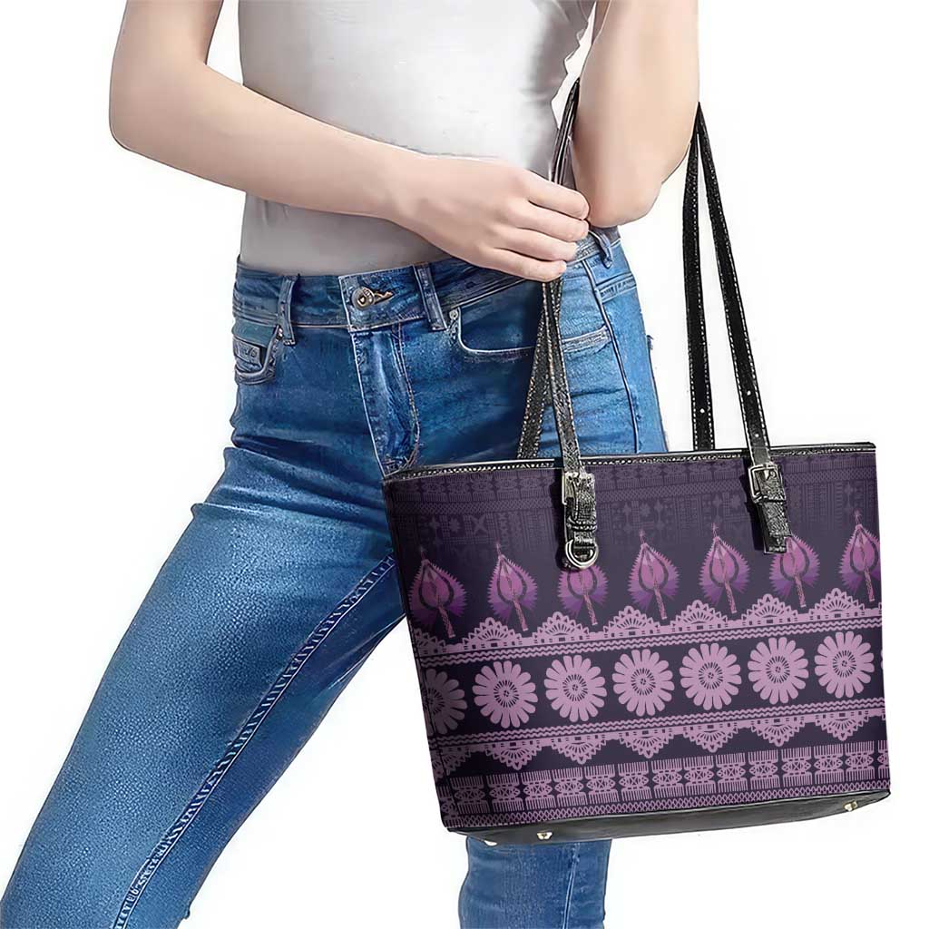 Bula Fiji Iri ni Meke Leather Tote Bag Lokaloka Fijian Masi - Polynesian Pride
