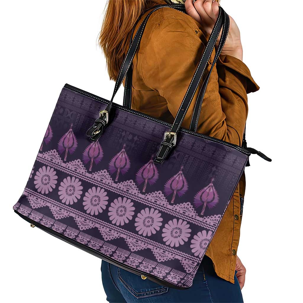 Bula Fiji Iri ni Meke Leather Tote Bag Lokaloka Fijian Masi - Polynesian Pride