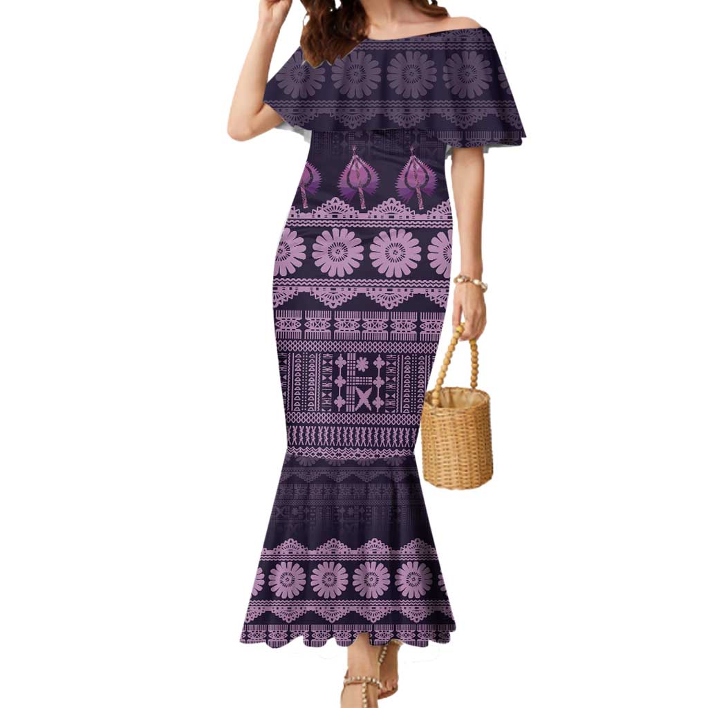 Bula Fiji Iri ni Meke Mermaid Dress Lokaloka Fijian Masi LT14 Women Purple - Polynesian Pride