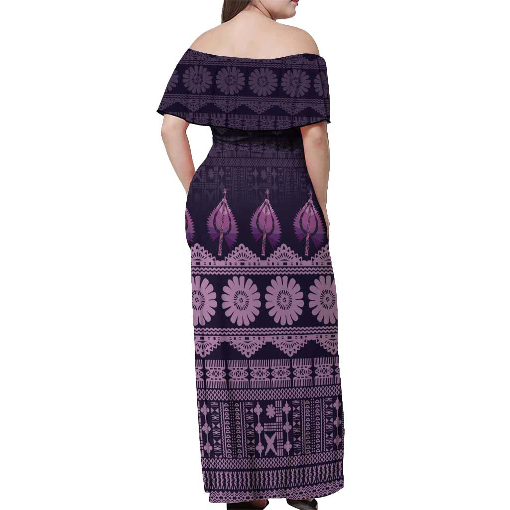 Bula Fiji Iri ni Meke Off Shoulder Maxi Dress Lokaloka Fijian Masi LT14 - Polynesian Pride