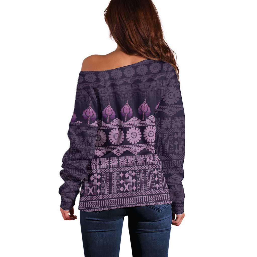 Bula Fiji Iri ni Meke Off Shoulder Sweater Lokaloka Fijian Masi - Polynesian Pride