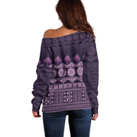 Bula Fiji Iri ni Meke Off Shoulder Sweater Lokaloka Fijian Masi - Polynesian Pride