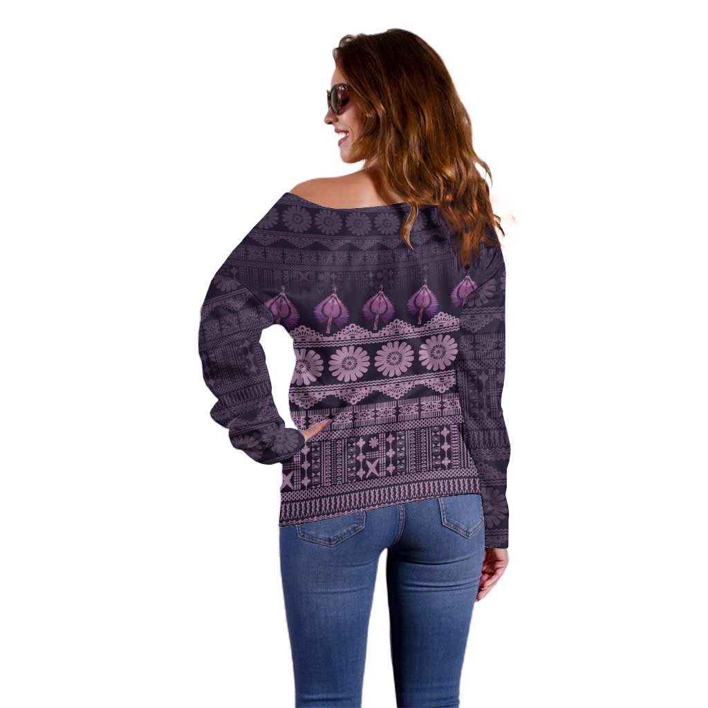 Bula Fiji Iri ni Meke Off Shoulder Sweater Lokaloka Fijian Masi - Polynesian Pride