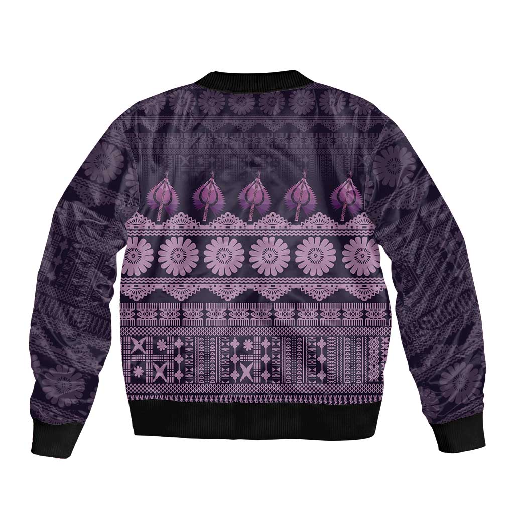 Bula Fiji Iri ni Meke Sleeve Zip Bomber Jacket Lokaloka Fijian Masi - Polynesian Pride