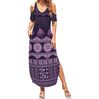 Bula Fiji Iri ni Meke Summer Maxi Dress Lokaloka Fijian Masi LT14 Women Purple - Polynesian Pride