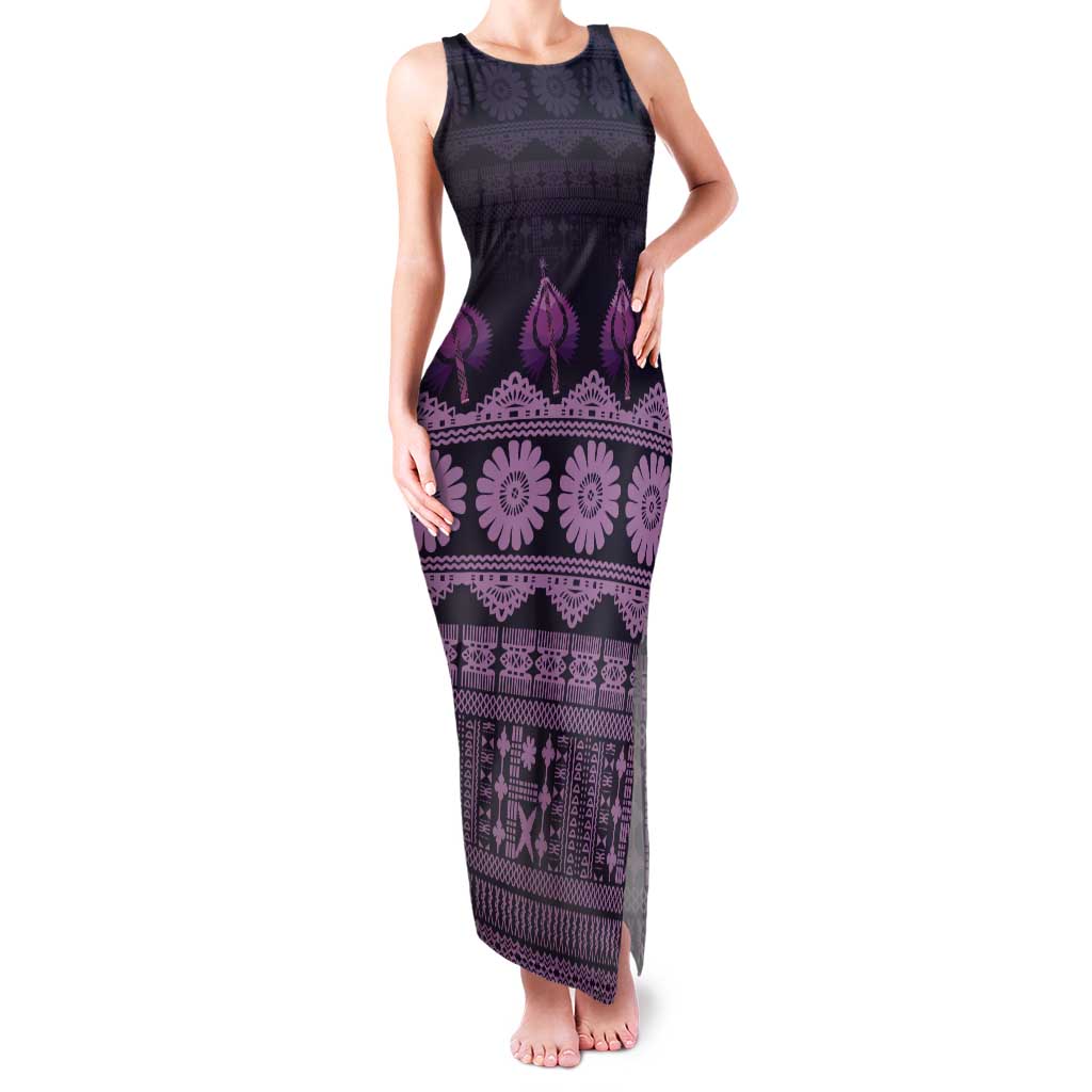 Bula Fiji Iri ni Meke Tank Maxi Dress Lokaloka Fijian Masi LT14 Women Purple - Polynesian Pride