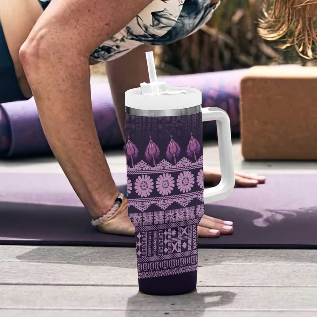 Bula Fiji Iri ni Meke Tumbler With Handle Lokaloka Fijian Masi - Polynesian Pride