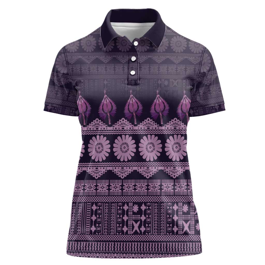 Bula Fiji Iri ni Meke Women Polo Shirt Lokaloka Fijian Masi LT14 Female Purple - Polynesian Pride