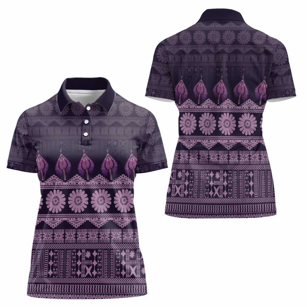 Bula Fiji Iri ni Meke Women Polo Shirt Lokaloka Fijian Masi LT14 - Polynesian Pride