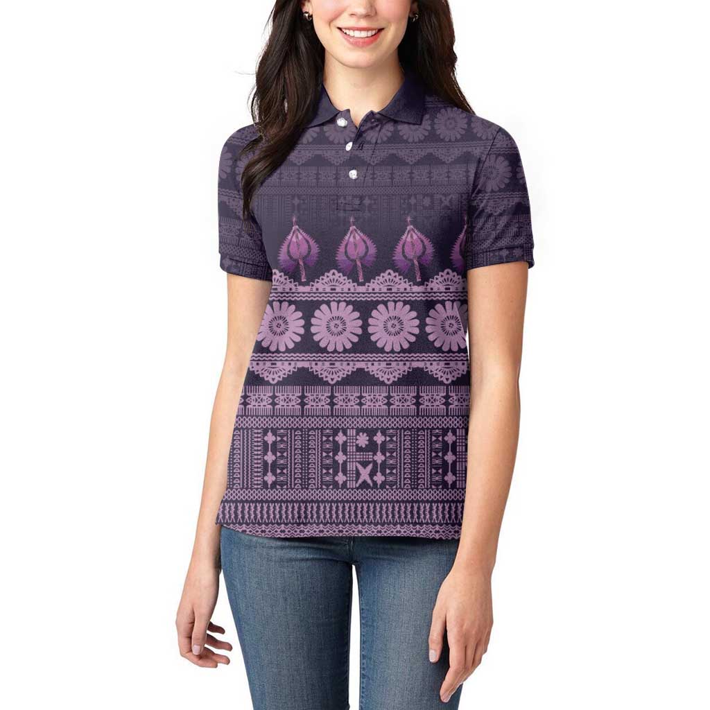 Bula Fiji Iri ni Meke Women Polo Shirt Lokaloka Fijian Masi LT14 - Polynesian Pride