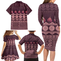 Bula Fiji Iri ni Meke Family Matching Long Sleeve Bodycon Dress and Hawaiian Shirt Piqi Fijian Masi LT14 - Polynesian Pride