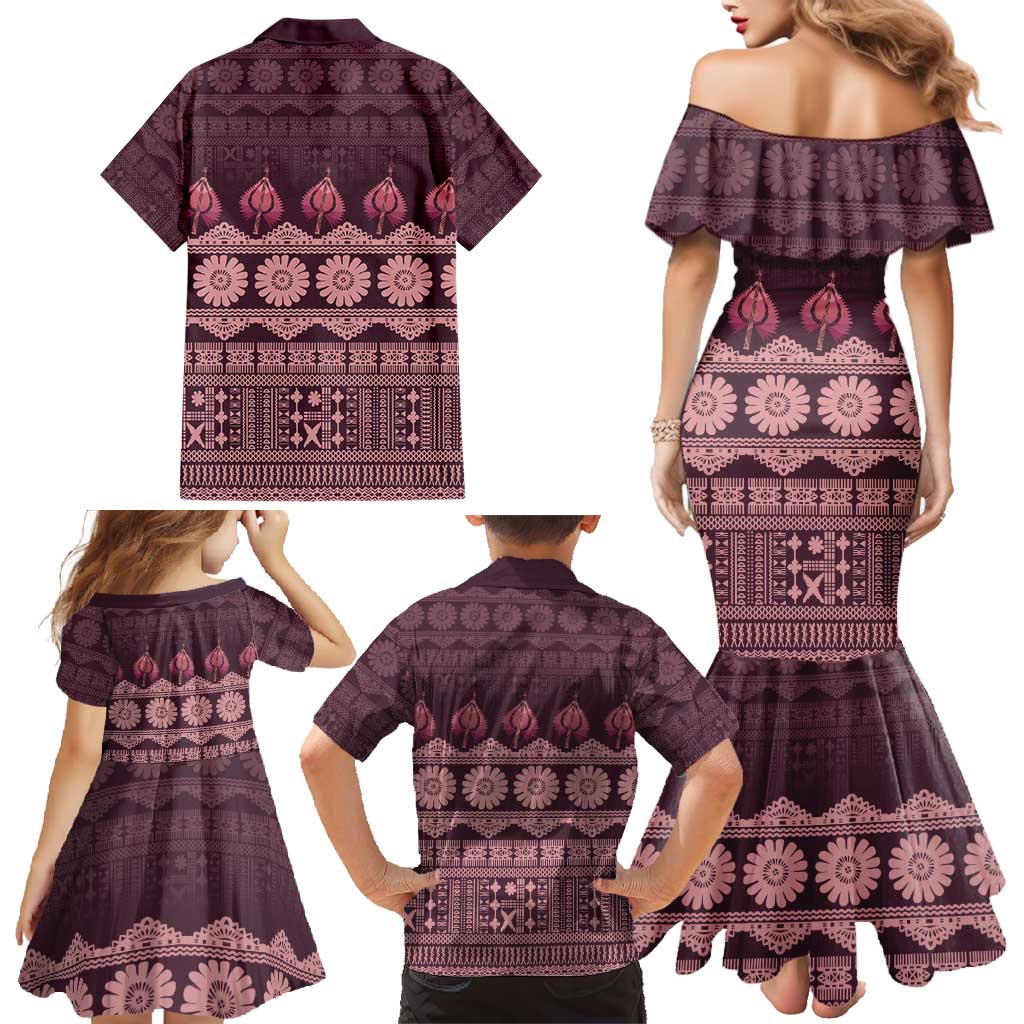Bula Fiji Iri ni Meke Family Matching Mermaid Dress and Hawaiian Shirt Piqi Fijian Masi LT14 - Polynesian Pride