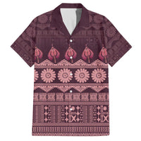 Bula Fiji Iri ni Meke Family Matching Off The Shoulder Long Sleeve Dress and Hawaiian Shirt Piqi Fijian Masi LT14 Dad's Shirt - Short Sleeve Pink - Polynesian Pride