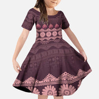 Bula Fiji Iri ni Meke Family Matching Off Shoulder Maxi Dress and Hawaiian Shirt Piqi Fijian Masi LT14 Daughter's Dress Pink - Polynesian Pride