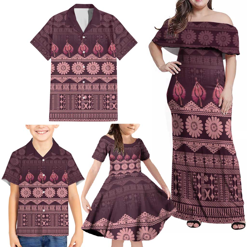 Bula Fiji Iri ni Meke Family Matching Off Shoulder Maxi Dress and Hawaiian Shirt Piqi Fijian Masi LT14 - Polynesian Pride