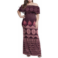Bula Fiji Iri ni Meke Family Matching Off Shoulder Maxi Dress and Hawaiian Shirt Piqi Fijian Masi LT14 Mom's Dress Pink - Polynesian Pride