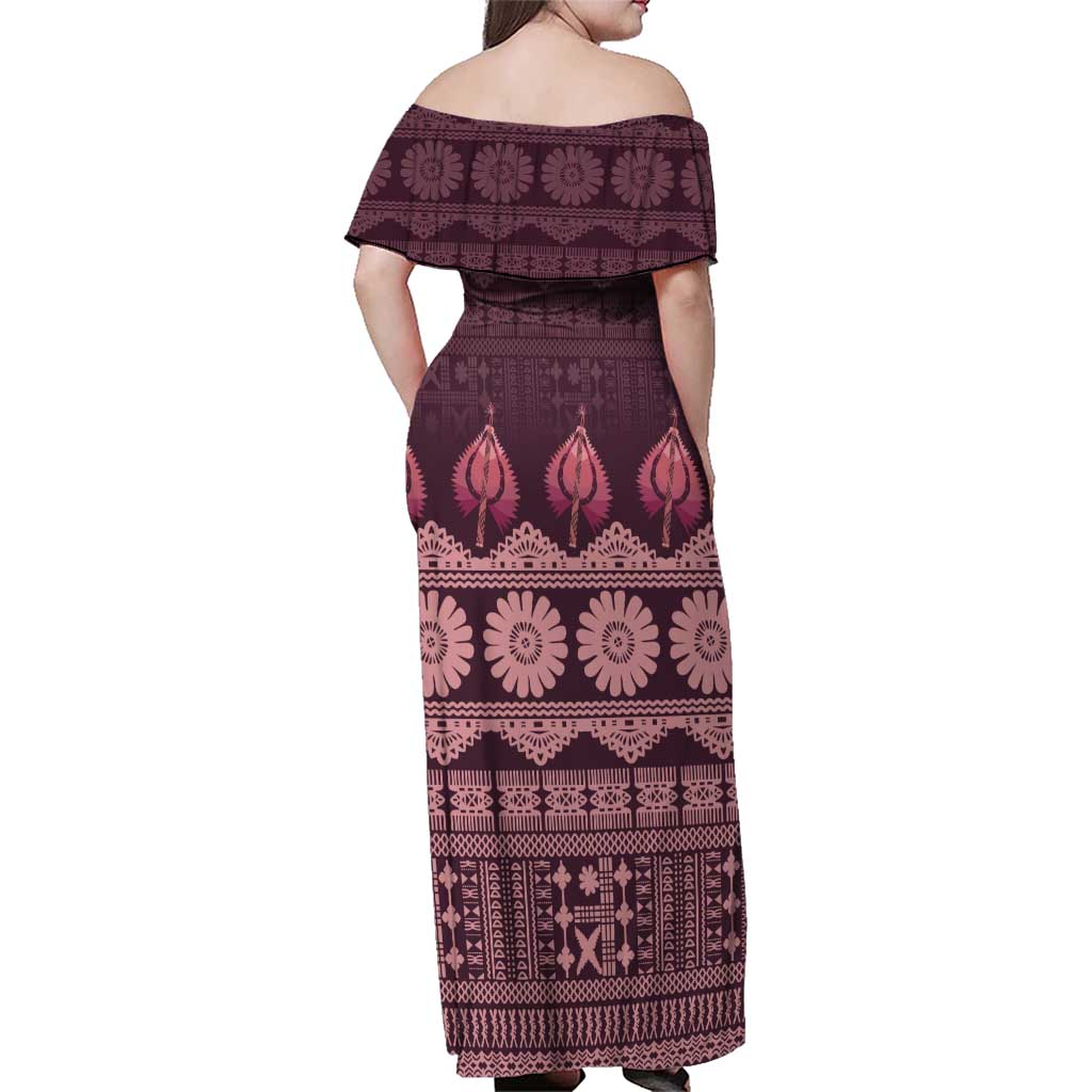 Bula Fiji Iri ni Meke Family Matching Off Shoulder Maxi Dress and Hawaiian Shirt Piqi Fijian Masi LT14 - Polynesian Pride