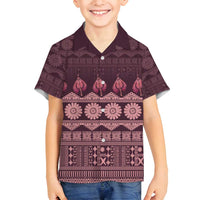 Bula Fiji Iri ni Meke Family Matching Off Shoulder Short Dress and Hawaiian Shirt Piqi Fijian Masi LT14 Son's Shirt Pink - Polynesian Pride
