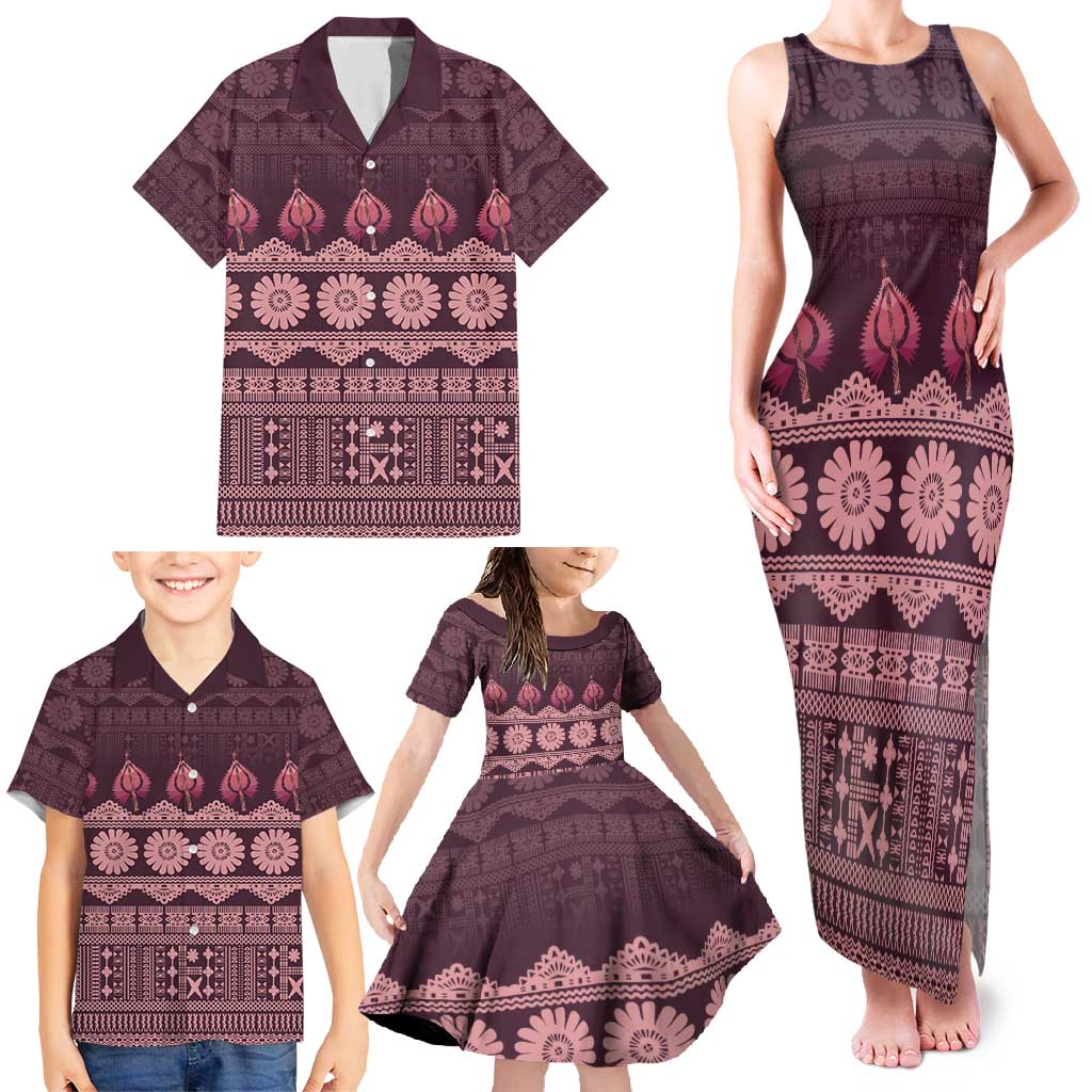 Bula Fiji Iri ni Meke Family Matching Tank Maxi Dress and Hawaiian Shirt Piqi Fijian Masi LT14 - Polynesian Pride