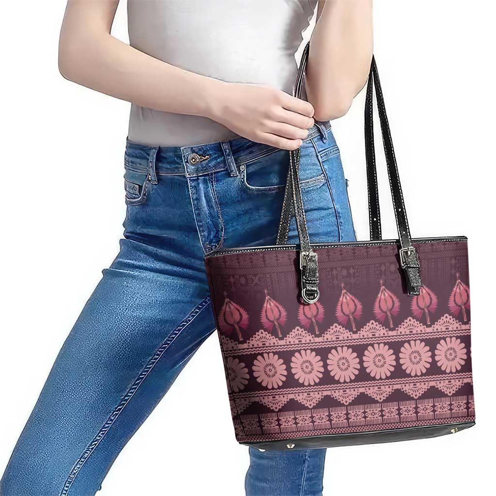 Bula Fiji Iri ni Meke Leather Tote Bag Piqi Fijian Masi - Polynesian Pride