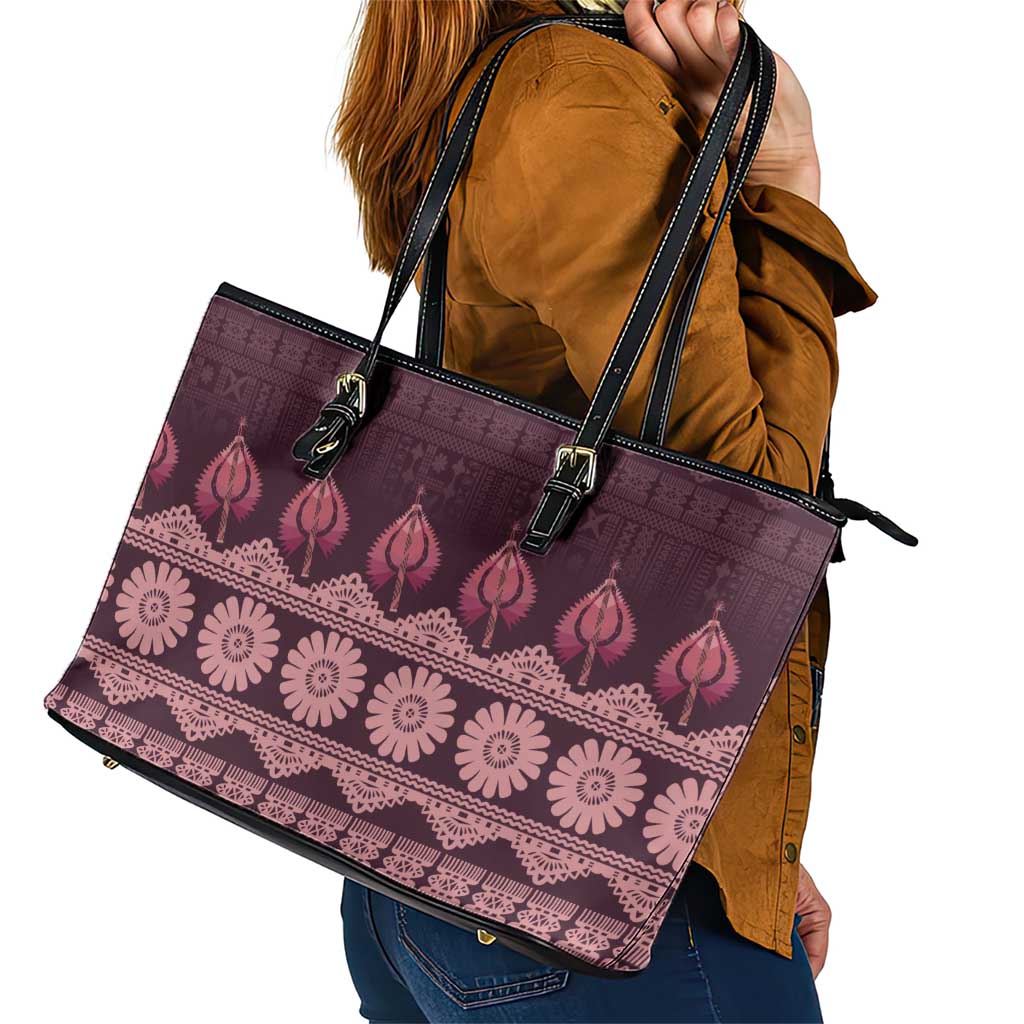 Bula Fiji Iri ni Meke Leather Tote Bag Piqi Fijian Masi - Polynesian Pride