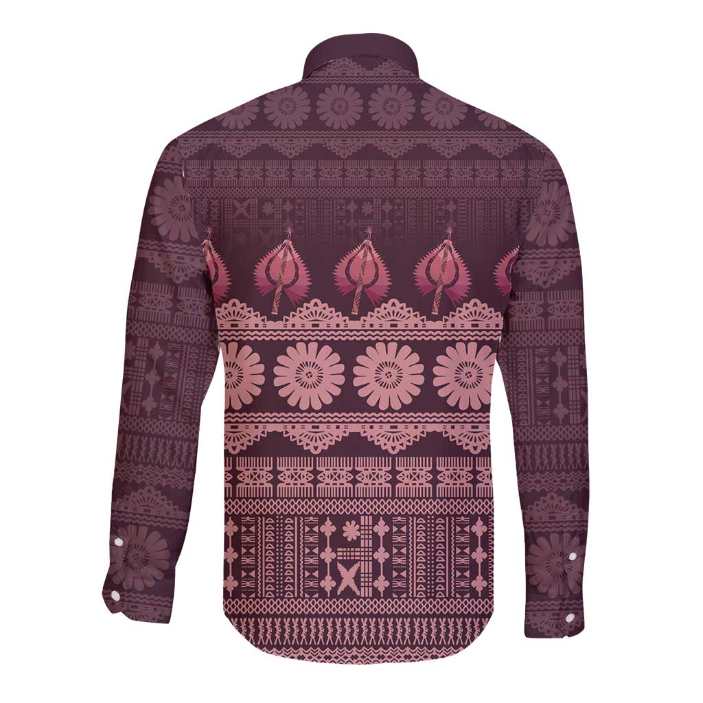 Bula Fiji Iri ni Meke Long Sleeve Button Shirt Piqi Fijian Masi - Polynesian Pride