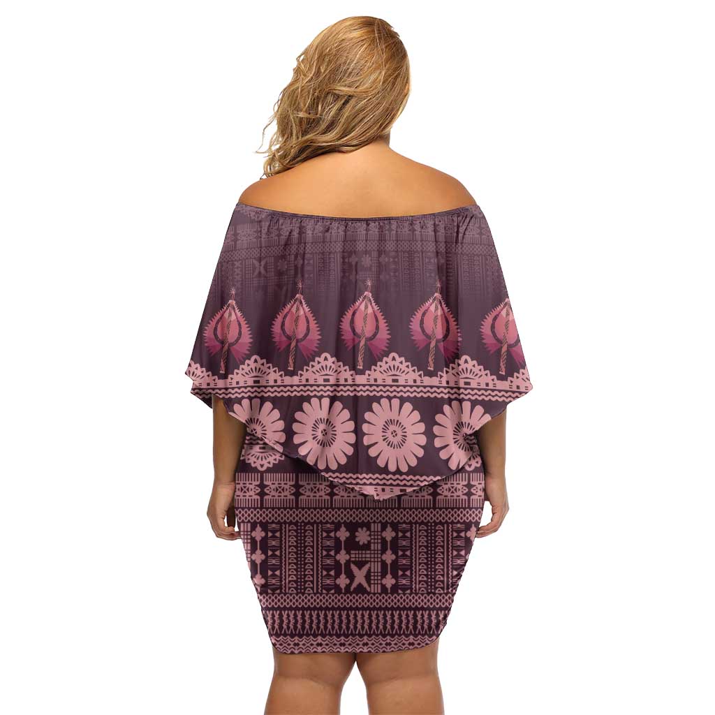 Bula Fiji Iri ni Meke Off Shoulder Short Dress Piqi Fijian Masi - Polynesian Pride