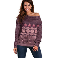 Bula Fiji Iri ni Meke Off Shoulder Sweater Piqi Fijian Masi - Polynesian Pride