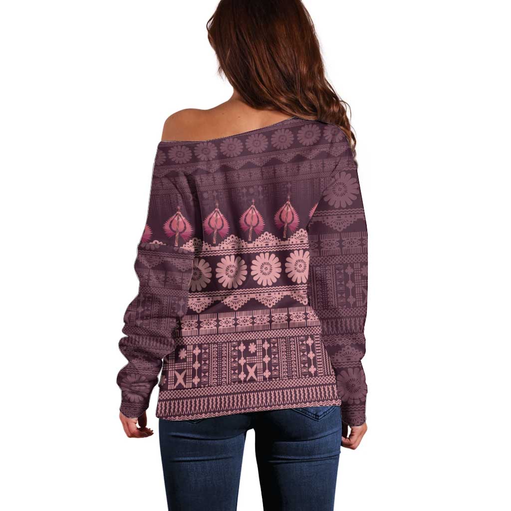 Bula Fiji Iri ni Meke Off Shoulder Sweater Piqi Fijian Masi - Polynesian Pride