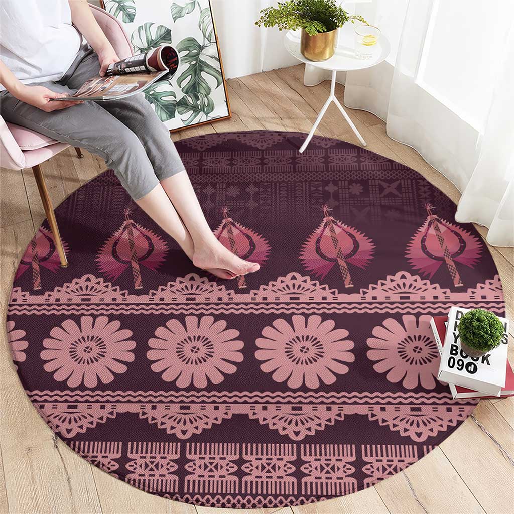 Bula Fiji Iri ni Meke Round Carpet Piqi Fijian Masi - Polynesian Pride
