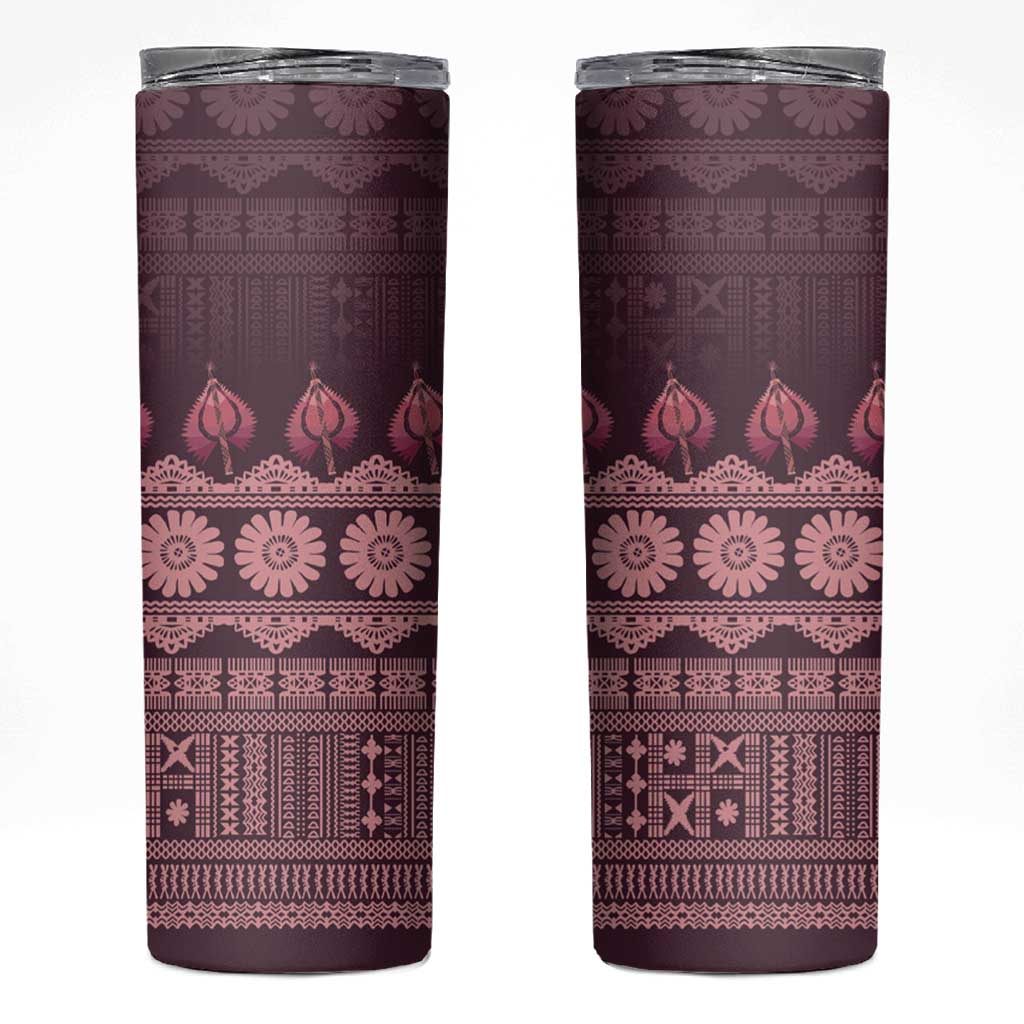 Bula Fiji Iri ni Meke Skinny Tumbler Piqi Fijian Masi LT14 Pink - Polynesian Pride