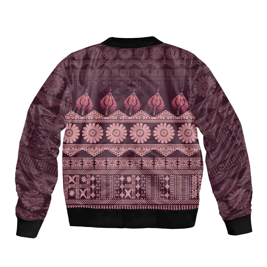 Bula Fiji Iri ni Meke Sleeve Zip Bomber Jacket Piqi Fijian Masi - Polynesian Pride