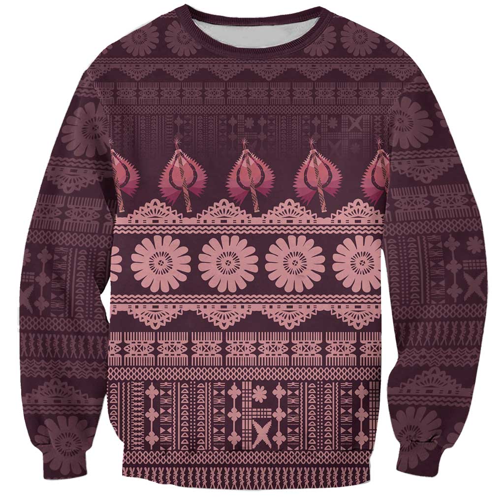 Bula Fiji Iri ni Meke Sweatshirt Piqi Fijian Masi LT14 Unisex Pink - Polynesian Pride