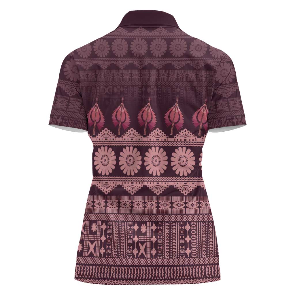 Bula Fiji Iri ni Meke Women Polo Shirt Piqi Fijian Masi - Polynesian Pride