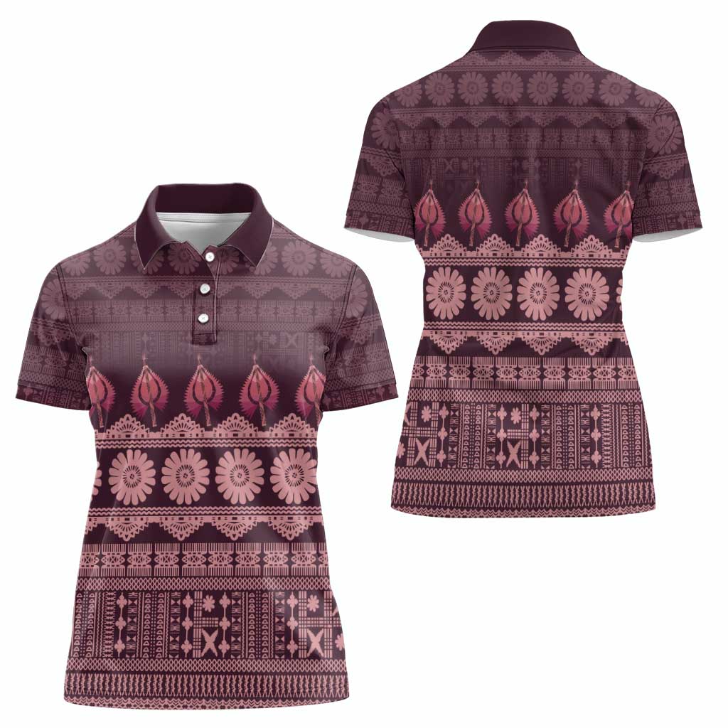 Bula Fiji Iri ni Meke Women Polo Shirt Piqi Fijian Masi - Polynesian Pride