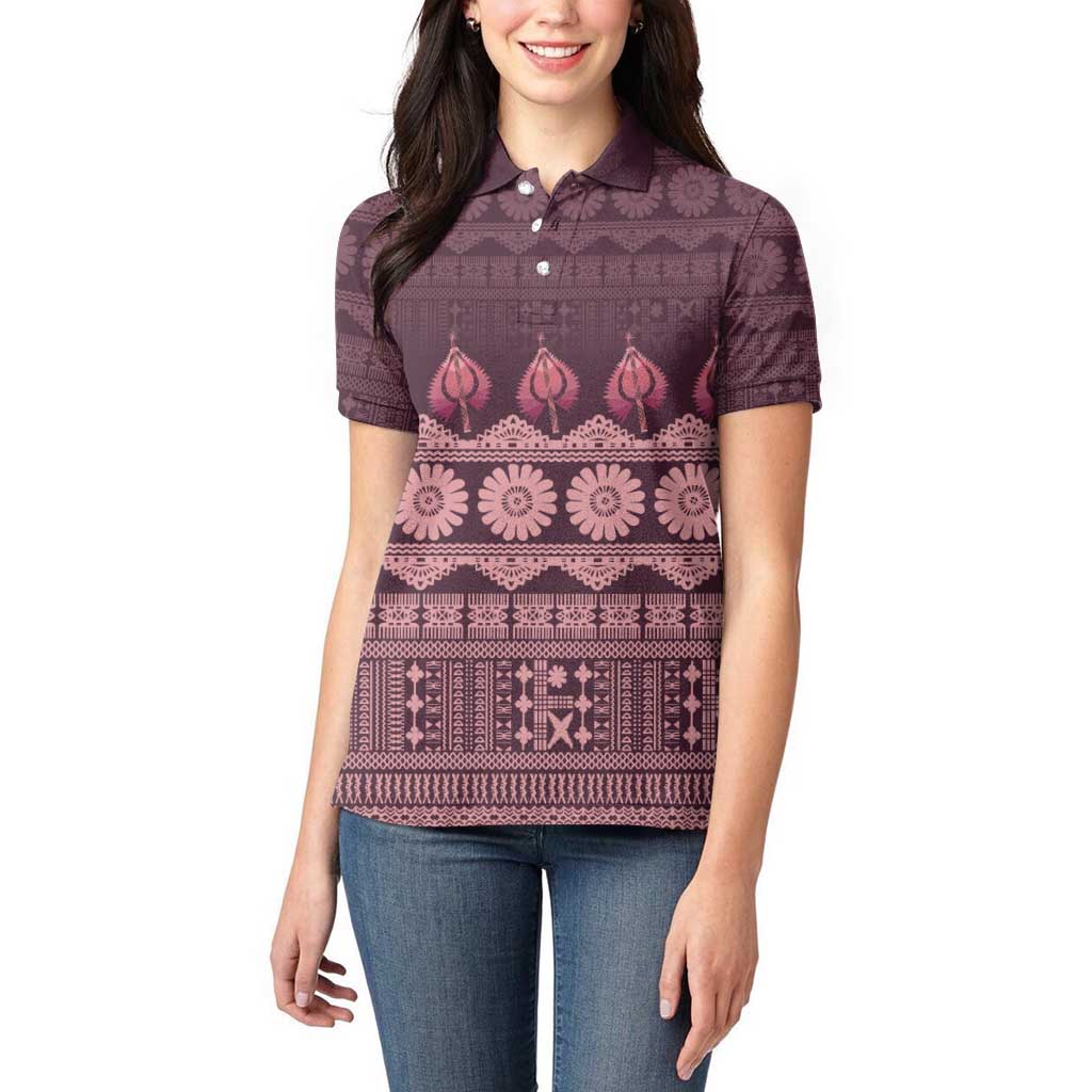 Bula Fiji Iri ni Meke Women Polo Shirt Piqi Fijian Masi - Polynesian Pride