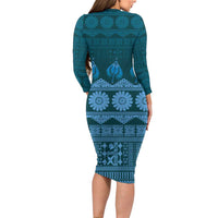 Bula Fiji Iri ni Meke Family Matching Long Sleeve Bodycon Dress and Hawaiian Shirt Karakarawa Fijian Masi LT14 - Polynesian Pride