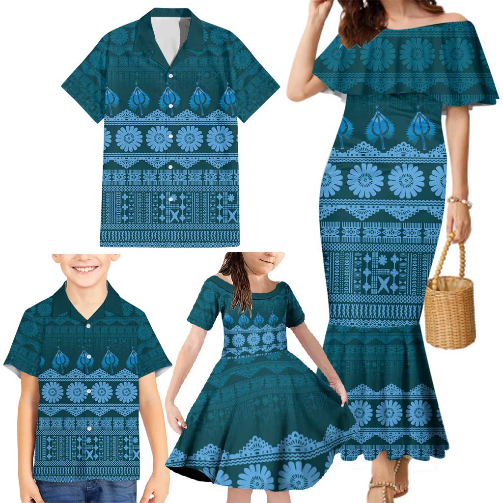 Bula Fiji Iri ni Meke Family Matching Mermaid Dress and Hawaiian Shirt Karakarawa Fijian Masi LT14 - Polynesian Pride