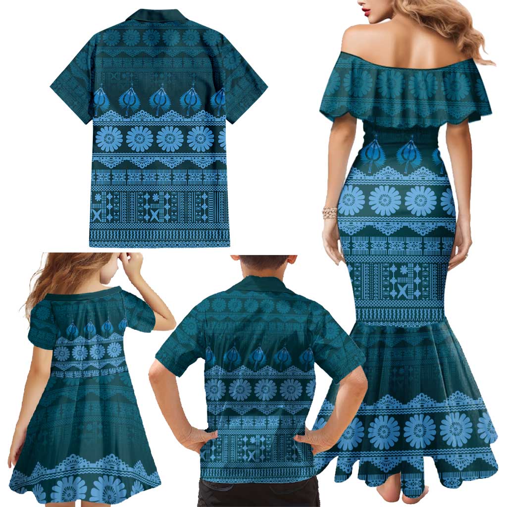 Bula Fiji Iri ni Meke Family Matching Mermaid Dress and Hawaiian Shirt Karakarawa Fijian Masi LT14 - Polynesian Pride