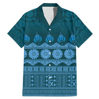 Bula Fiji Iri ni Meke Family Matching Mermaid Dress and Hawaiian Shirt Karakarawa Fijian Masi LT14 Dad's Shirt - Short Sleeve Blue - Polynesian Pride