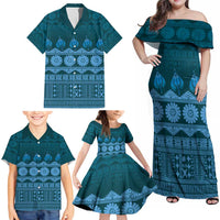 Bula Fiji Iri ni Meke Family Matching Off Shoulder Maxi Dress and Hawaiian Shirt Karakarawa Fijian Masi LT14 - Polynesian Pride