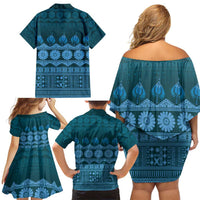 Bula Fiji Iri ni Meke Family Matching Off Shoulder Short Dress and Hawaiian Shirt Karakarawa Fijian Masi LT14 - Polynesian Pride