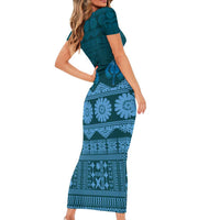 Bula Fiji Iri ni Meke Family Matching Short Sleeve Bodycon Dress and Hawaiian Shirt Karakarawa Fijian Masi LT14 - Polynesian Pride