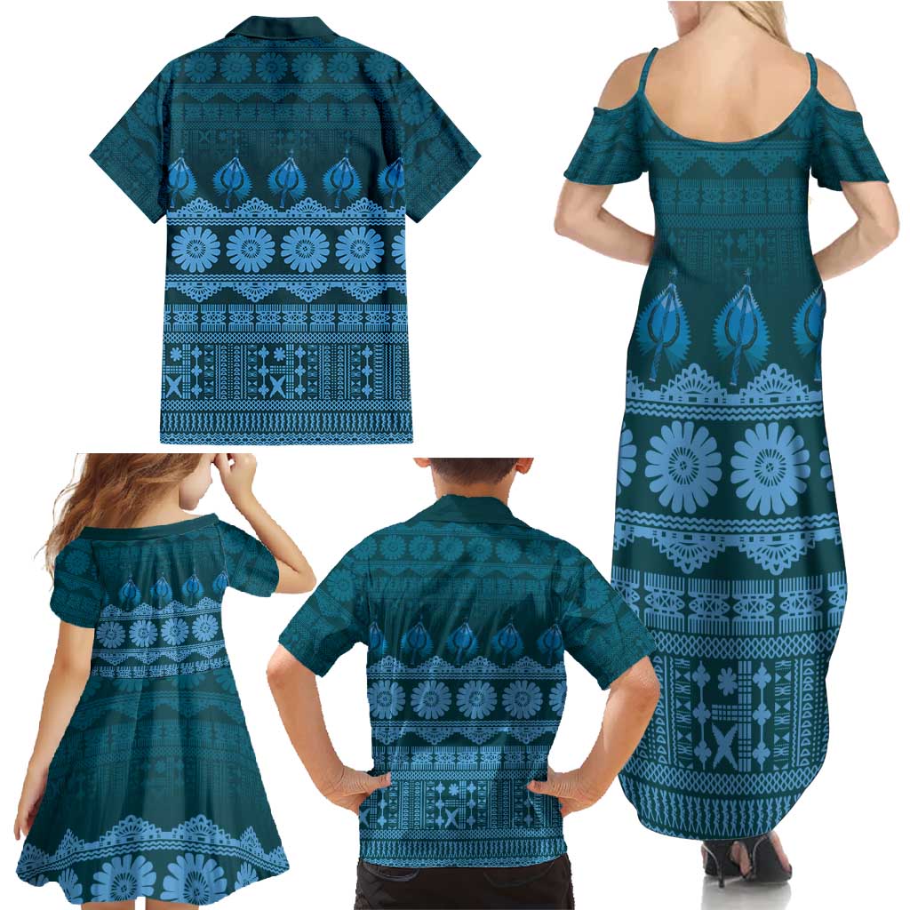 Bula Fiji Iri ni Meke Family Matching Summer Maxi Dress and Hawaiian Shirt Karakarawa Fijian Masi LT14 - Polynesian Pride